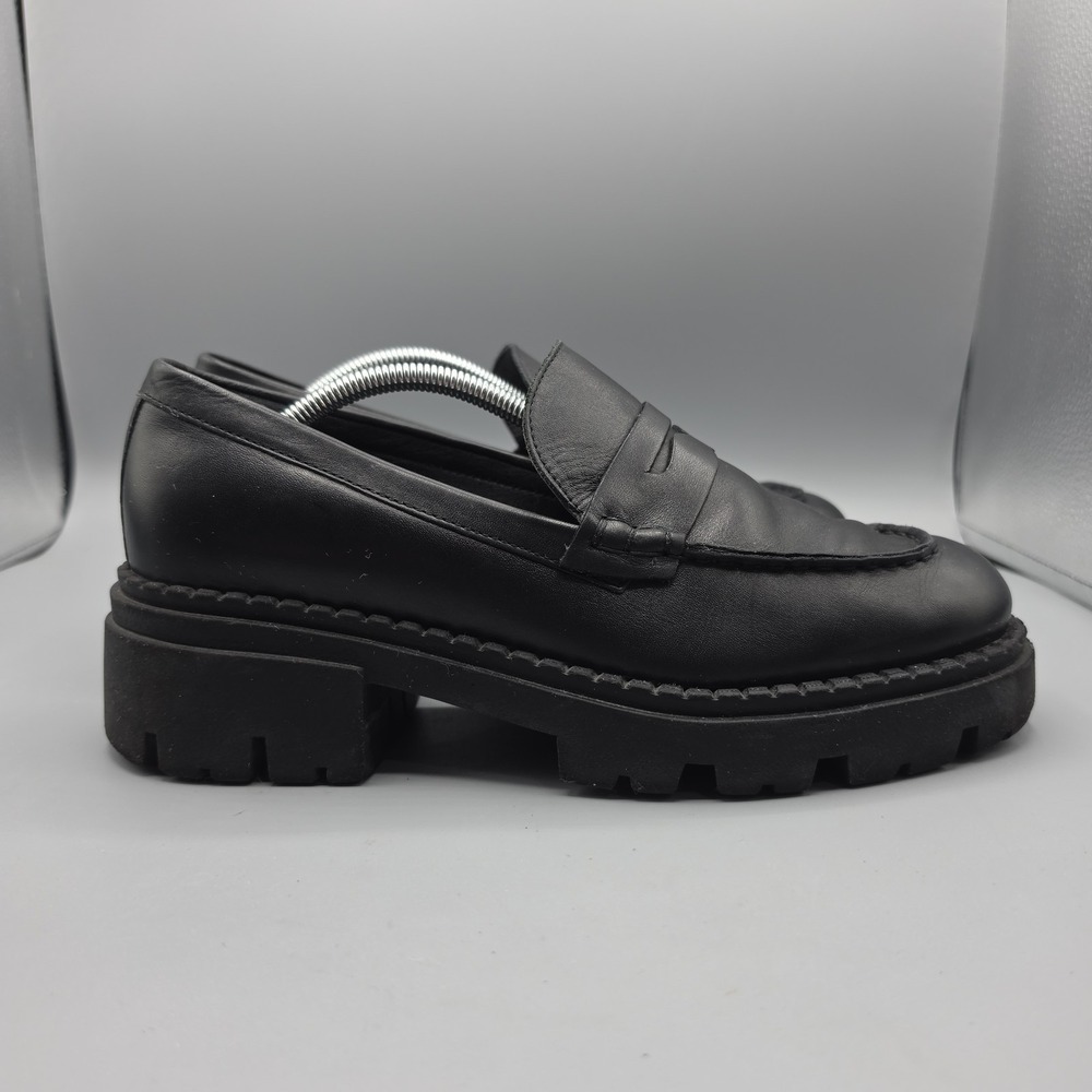 Free People Lyra Penny Loafers Womens 39.5 Black Leather Lug‎ Sole Chunky Retro - Picture 5 of 15